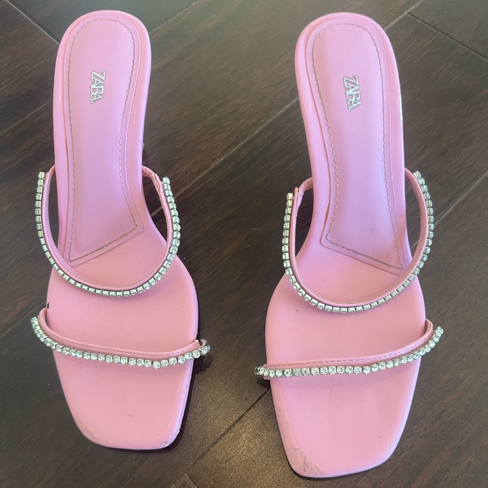 Zara pink sparkly strap heeled sandals